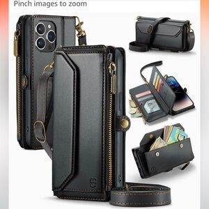 Strapurs for iPhone 14 Crossbody wallet, case black